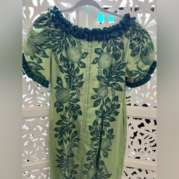 VTG Vintage Carol Bennett green ulu print Hawaiian mu’umu’u maxi dress. Size M. - Picture 4 of 6